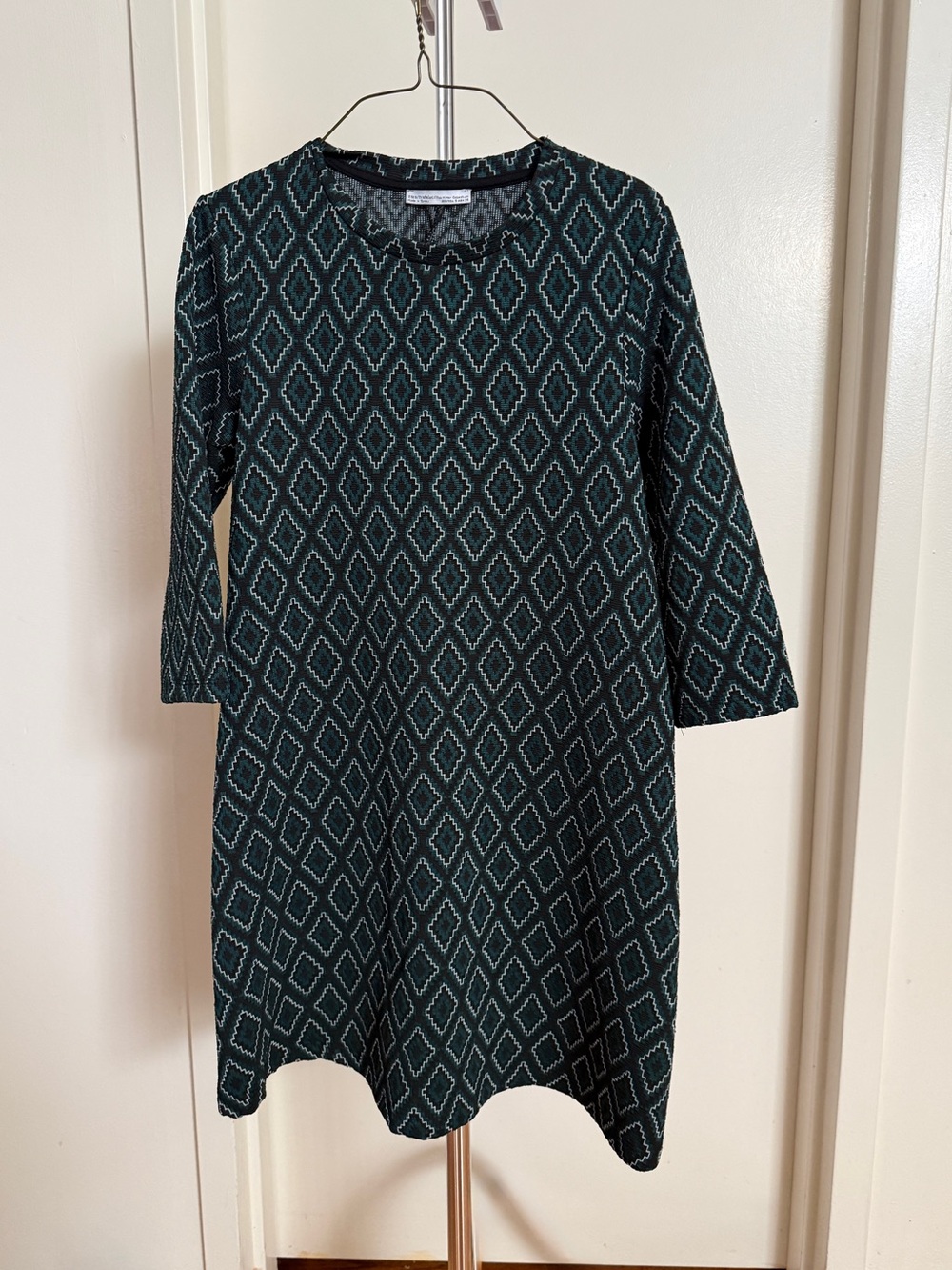 Zara Dark Green Geometric Knit Shift Dress